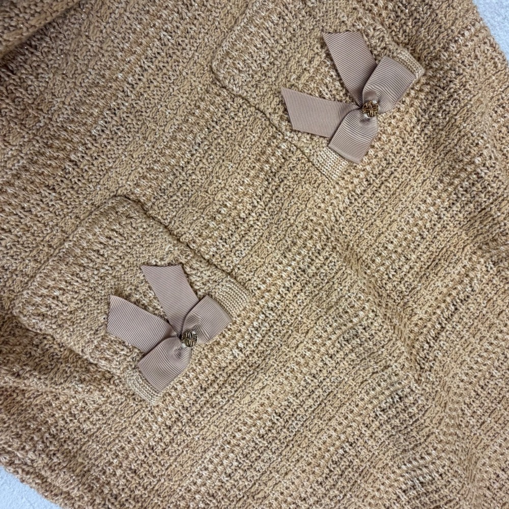 Lilly Pulitzer Rhys Sweater Dress Rattan Metallic Marl Tan Bow Pocket 020489 M - Picture 9 of 10